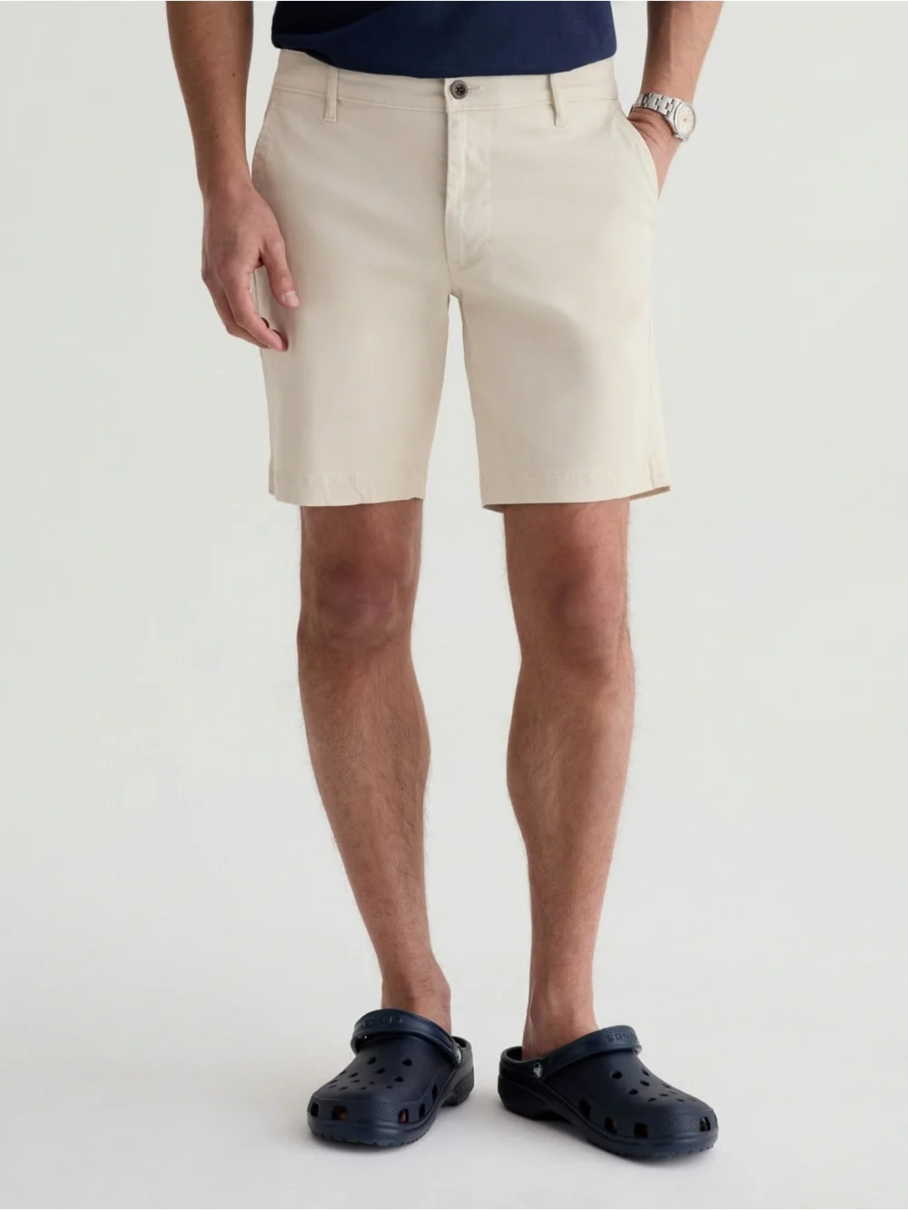 AG Adriano Goldschmied Cream Flat-Front Wanderer Chino Shorts — Size 36